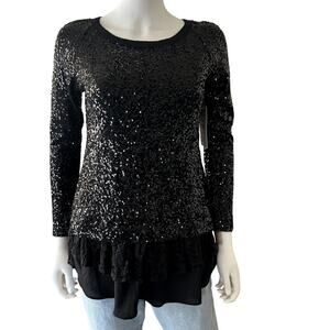 NWT. Karen Kane Sequin Ruched Long Sleeve Top